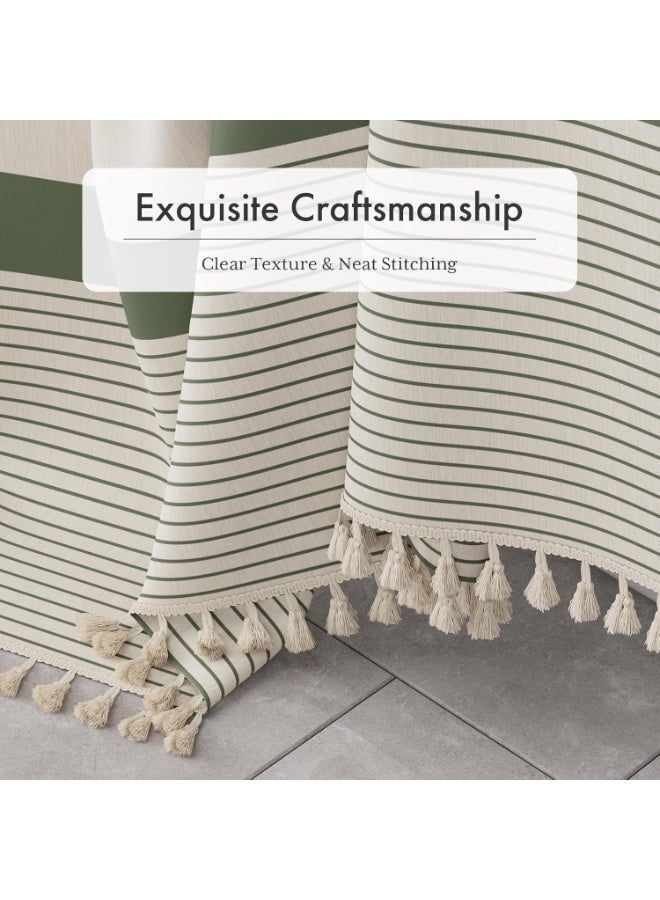 AuliceVerse Ramadan Home Refresh Essential – Green Imitation Linen Tassel Shower Curtain, Solid Color & Waterproof for a Simple, Fresh Bathroom - Image 4